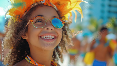 Carnival festival where everyone is happy and cheerful with bright colors. Generative AI.