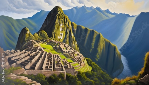 Machu Picchu Mountain Landscape Oil Painting photo
