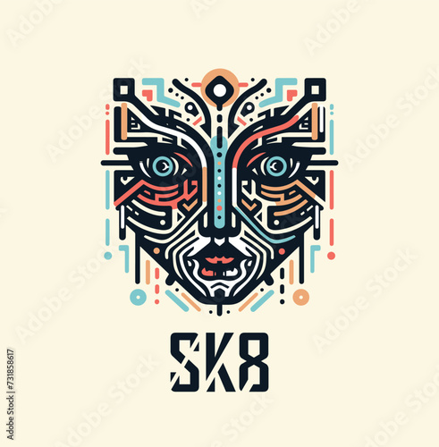 Skateboard SK8 subculture tatoo or T-shirt design, youth style, decor of clothing, accessories, sportswear