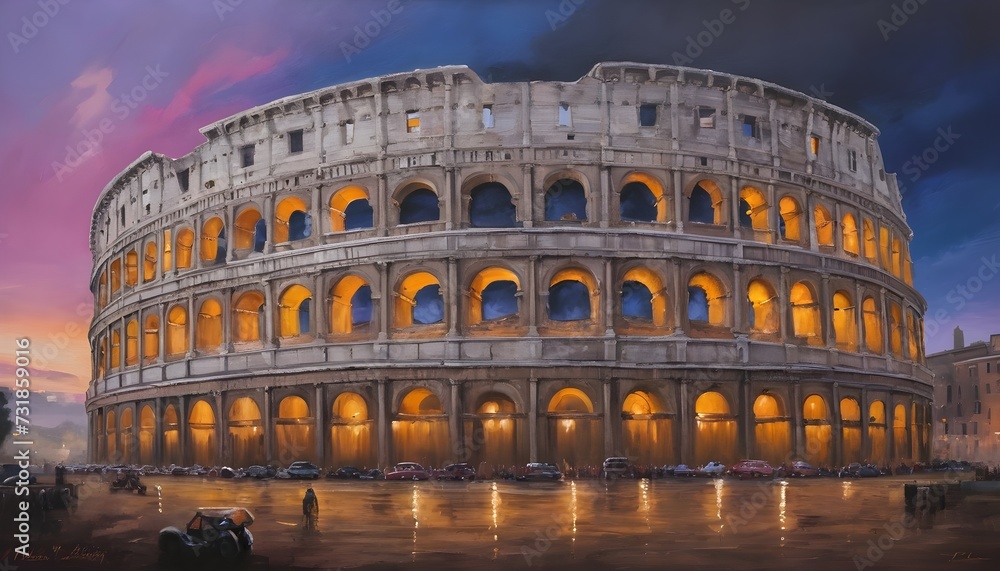 Imposing Roman Colosseum Under a Twilight Sky in Rome