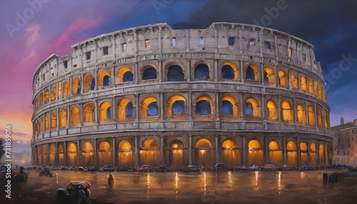 Imposing Roman Colosseum Under a Twilight Sky in Rome