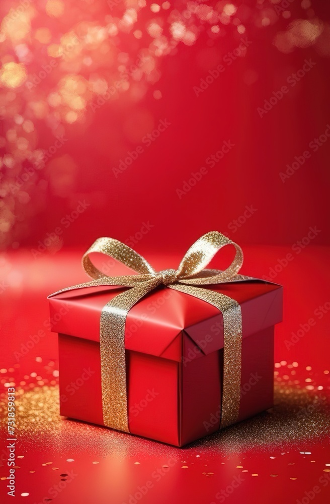 Shining sparkles glitter red background giftbox, golden, ribbon , plane background template vertical Shining sparkles glitter red background giftbox, golden, ribbon , plane background template vertical