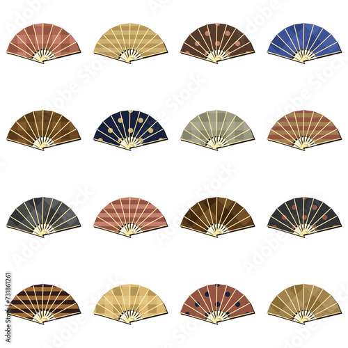 set with different ornament fans on white background decorative collection art design objects clipart  