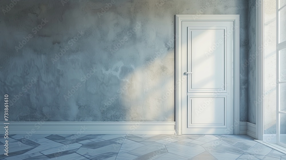 empty room with a window, the wall has cloud motive empty room with a window, the wall has cloud motive