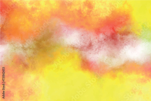 Yellow orange background watercolor texture. Red warm beige colored painted sketch backdrop.Sunset sky strip rainbow vintage grunge effect empty space illustration. Light hue wallpaper element antique