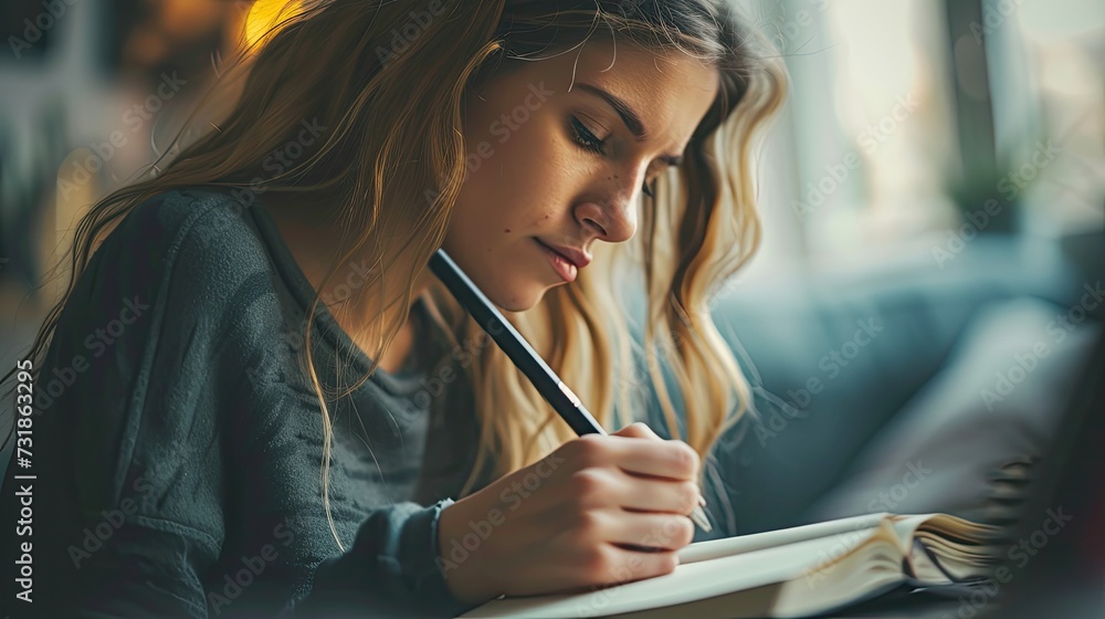 close up of a female college student writing on a notebook close up of a female college student writing on a notebook