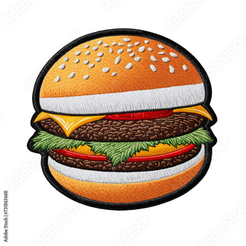 embroidered patch badge with burger logo on an isolated transparent background