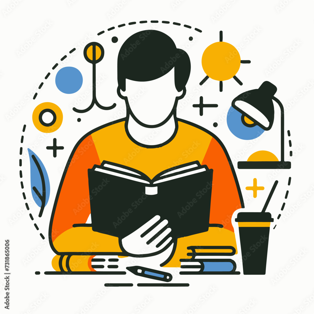 Man reading a book. Flat style vector illustration. Education concept. Man reading a book. Flat style vector illustration. Education concept.