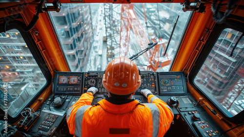 interior view from the crane operator's cab at a construction si
