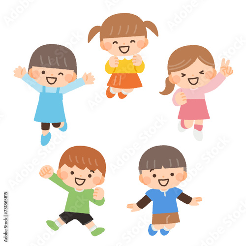 飛び跳ねる元気な子供達のイラスト素材