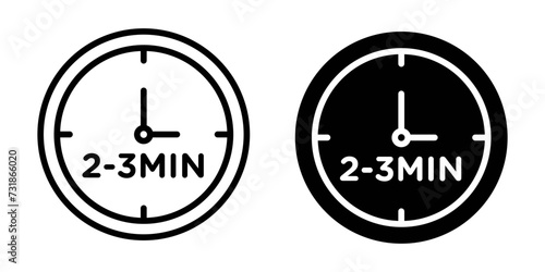 2 to 3 Minutes preparation outline icon collection or set. 2 to 3 Minutes time Thin vector line art