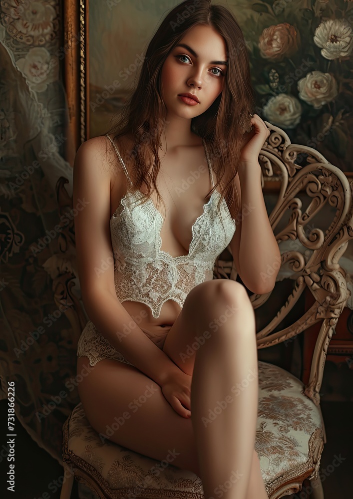 Sensual Elegance: Beautiful Model Woman Posing with Grace and Confidence

