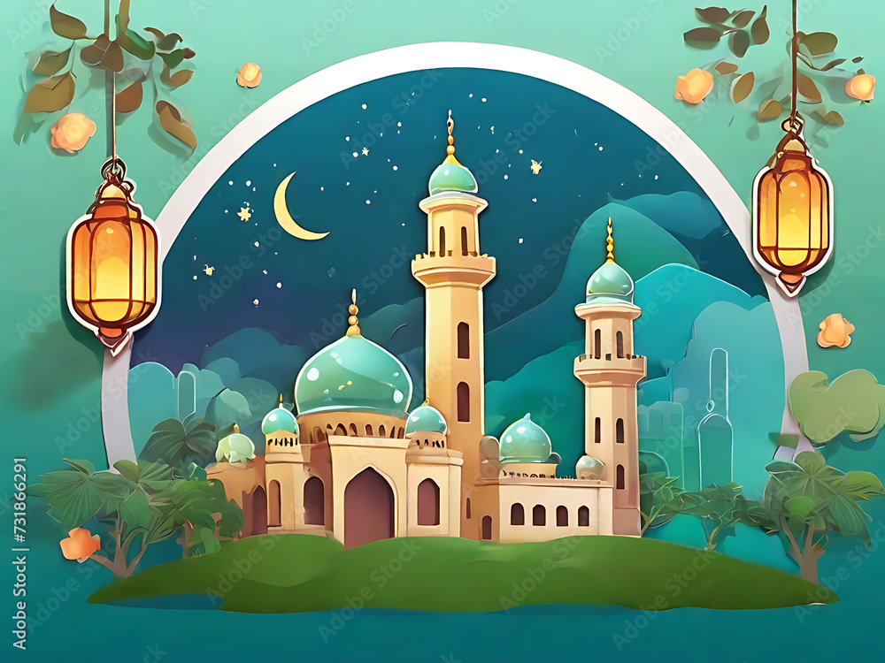 ramadan mosque background vector