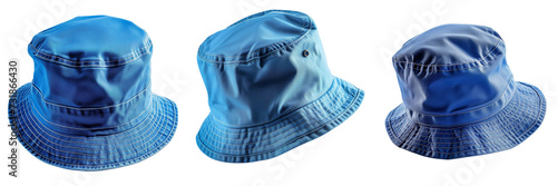 Blue Bucket Hat Set Isolated on Transparent or White Background, PNG photo