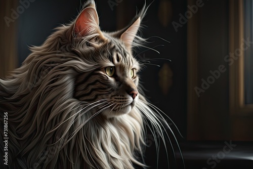 a Sitting long haired cat looking aside.
