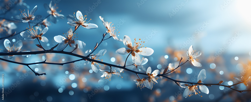 a branch of trees with white flowers in the spring a branch of trees with white flowers in the spring