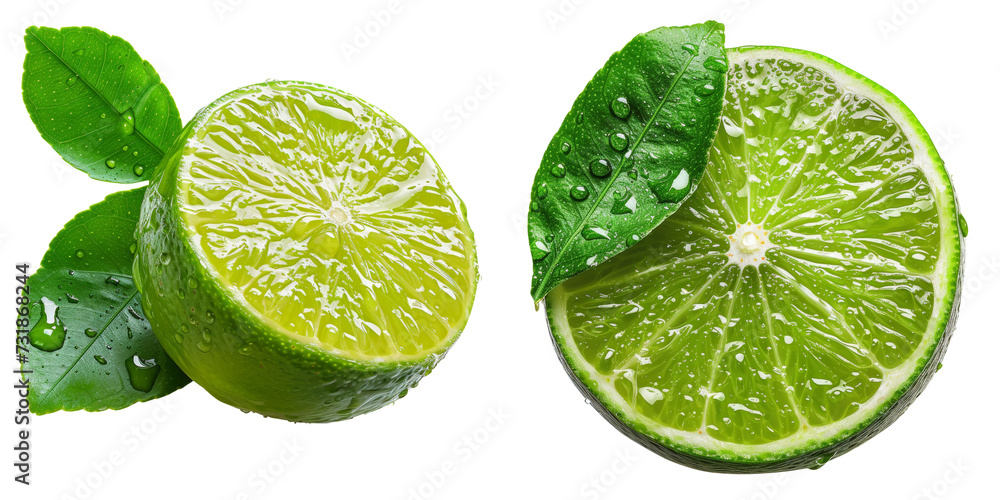Citrus Lime Set Isolated on Transparent or White Background, PNG