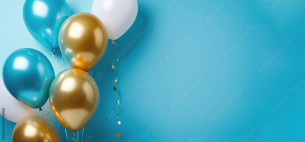Birthday blue background celebration space for text shining glitter balloons card golden Birthday blue background celebration space for text shining glitter balloons card golden