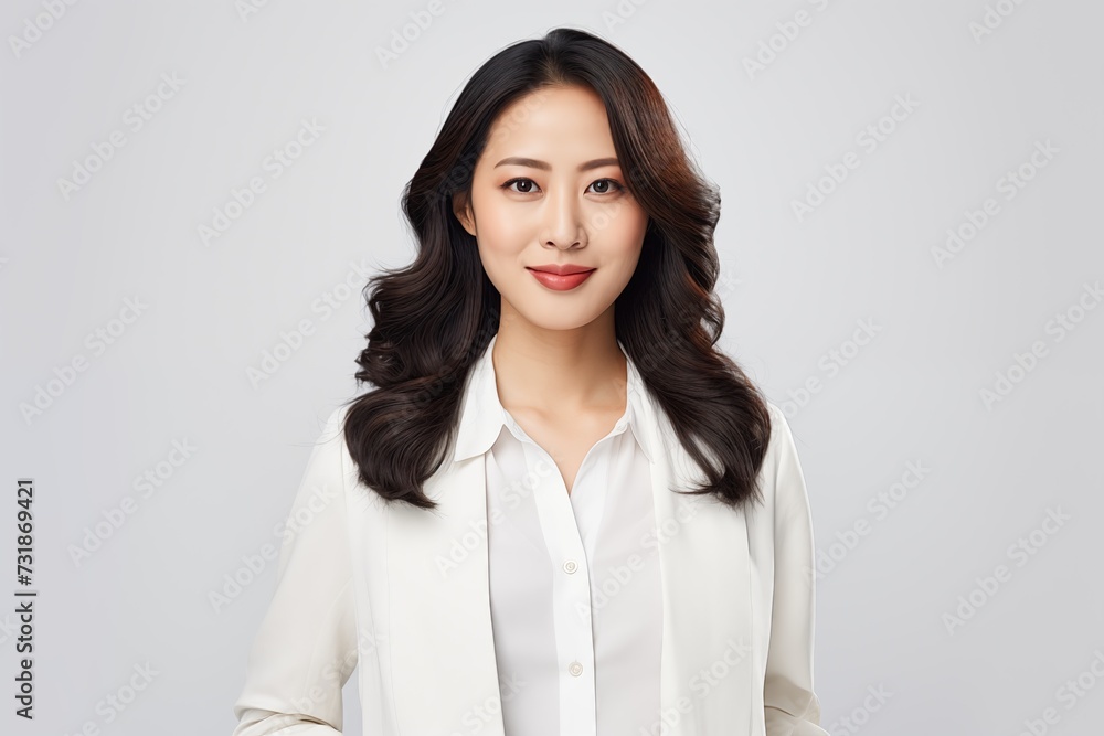 Portrait of a Young Asian businesswoman in a formal suit standing pose isolated on a white background. Portrait of a Young Asian businesswoman in a formal suit standing pose isolated on a white background.