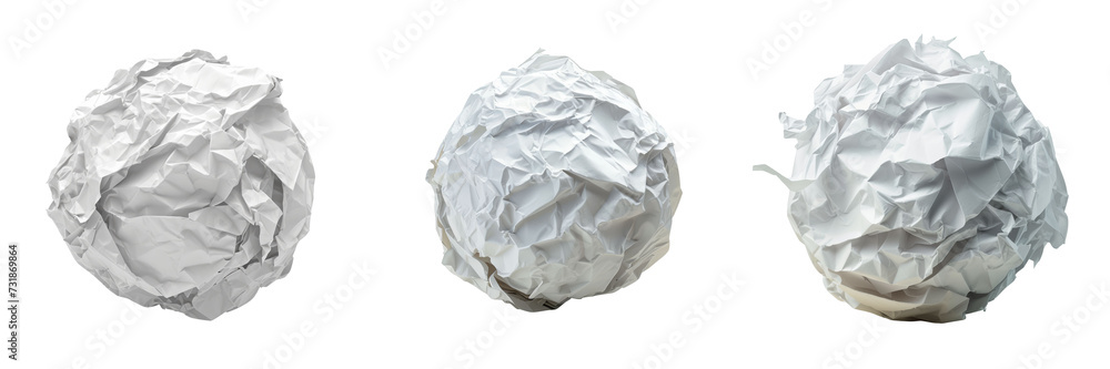 Crumpled Paper Ball Set Isolated on Transparent or White Background, PNG Crumpled Paper Ball Set Isolated on Transparent or White Background, PNG