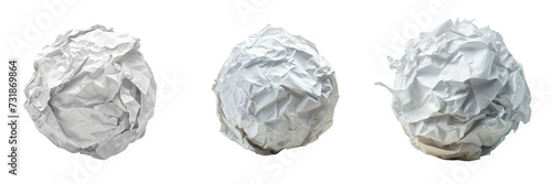 Crumpled Paper Ball Set Isolated on Transparent or White Background, PNG