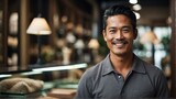 Portait of a smiling confident retail store owner asian man looking at camera from Generative AI