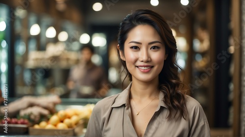 Portait of a smiling confident retail store owner asian woman looking at camera from Generative AI
