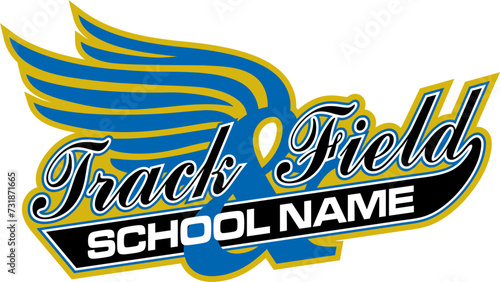 track and field team design with wings for school, college or league sports