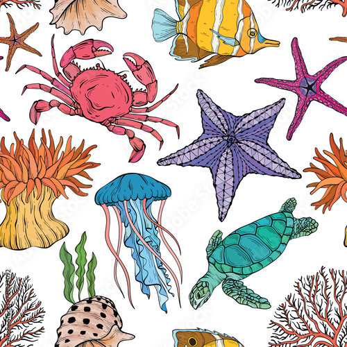 Seamless summer underwater pattern.