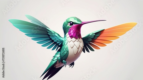 Vibrant Colored Hummingbird Logo with Extended Wings Illustration