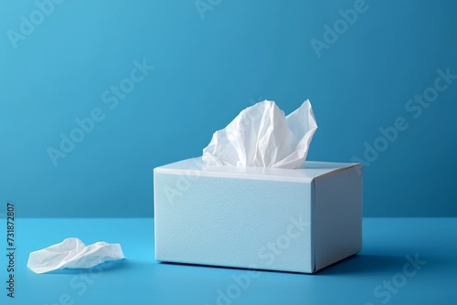 white tissues box on blue background