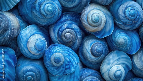 Intricate patterns and textures on blue seashells
