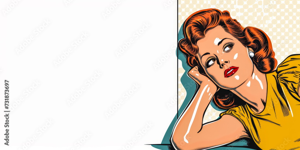 Retro pop art illustration of a woman with vibrant colors and copyspace for text Retro pop art illustration of a woman with vibrant colors and copyspace for text