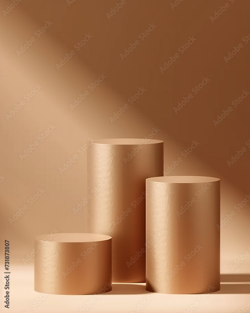 three wooden wooden cylinders on a brown background three wooden wooden cylinders on a brown background