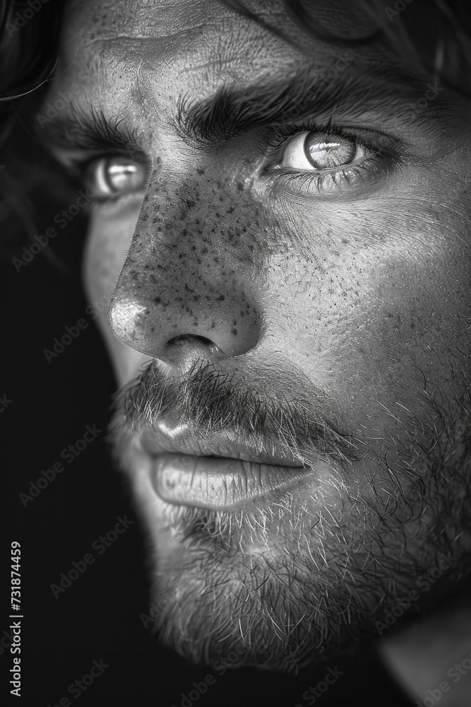 Close-up black and white portrait of a young man. Close-up black and white portrait of a young man.
