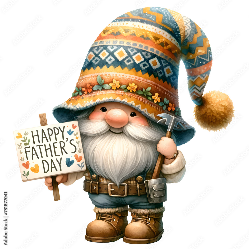 Gnome Father's Day Watercolor Clipart Illustration