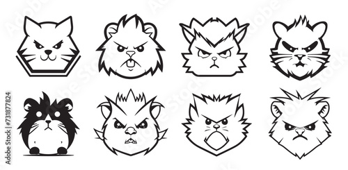 Angry Hamster collection Vector Illustration isolated on white background. Hamster Mascot Cartoon Character.