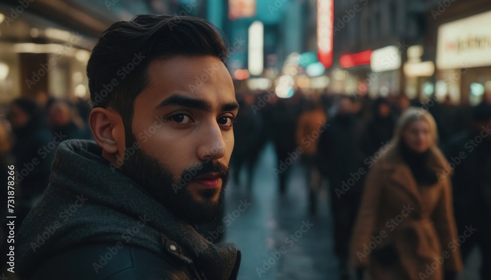 a guy in the evening city among strangers, a man walking around the city, social society, people in the city a guy in the evening city among strangers, a man walking around the city, social society, people in the city