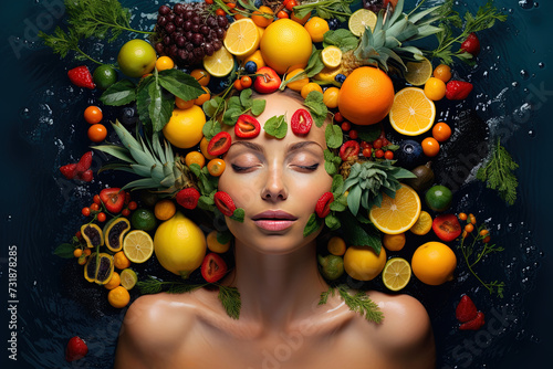 Gesundheitsglanz: Natürliche Schönheit mit Obst im Wellnessbereich. Wellnes Hintergrund Design
