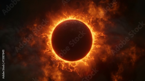 minimalist 3d illustration of the realistic extinguished black sun  photo