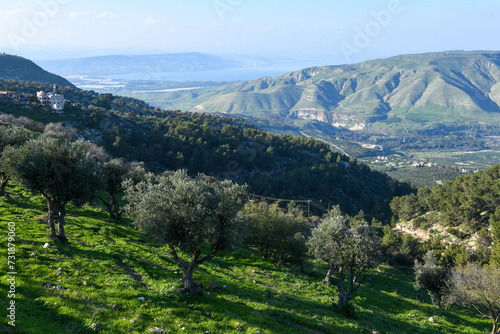 The sea of Galilee and the Golan heights on the border between Israel  Siria and Jordan
