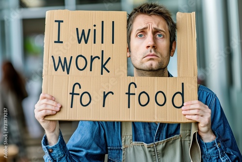 introspective man holding a sign covering his face that says: who am I