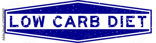 Grunge blue low carb diet word hexagon rubber seal stamp on white background