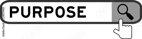 Search banner in word purpose with hand over magnifier icon on white background