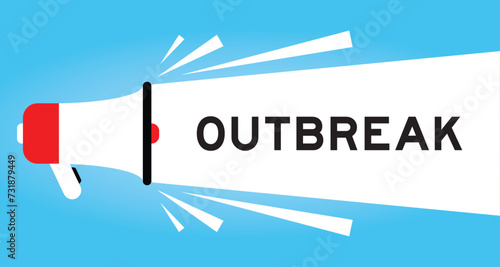 Color megaphone icon with word outbreak in white banner on blue background