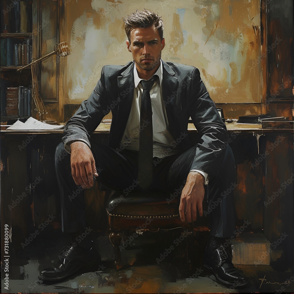 Naklejka premium Serious Businessman Crouching