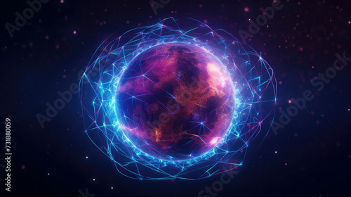 Technological render of planet Earth Background  with glowing neural connections  symbolising the boundless possibilities of the World Wide Web. Perfect for innovative design projects.