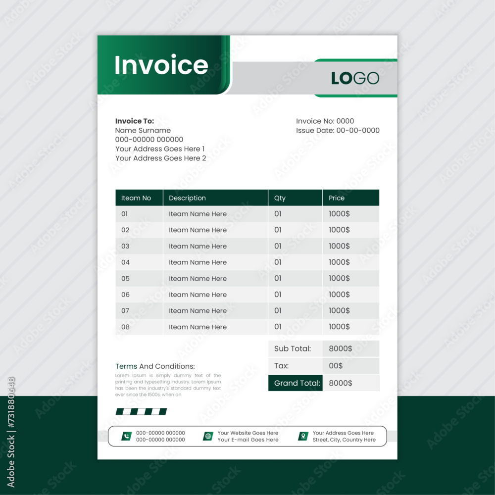Vector corporate business invoice template in modern style