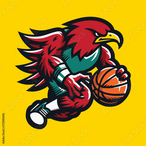 Dynamic Hawk Dribbling Basketball Vector Mascot: Sporting Spirit in Play