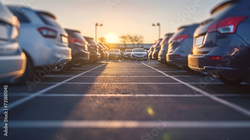 Parked Cars in Spacious Outdoor Parking Lot